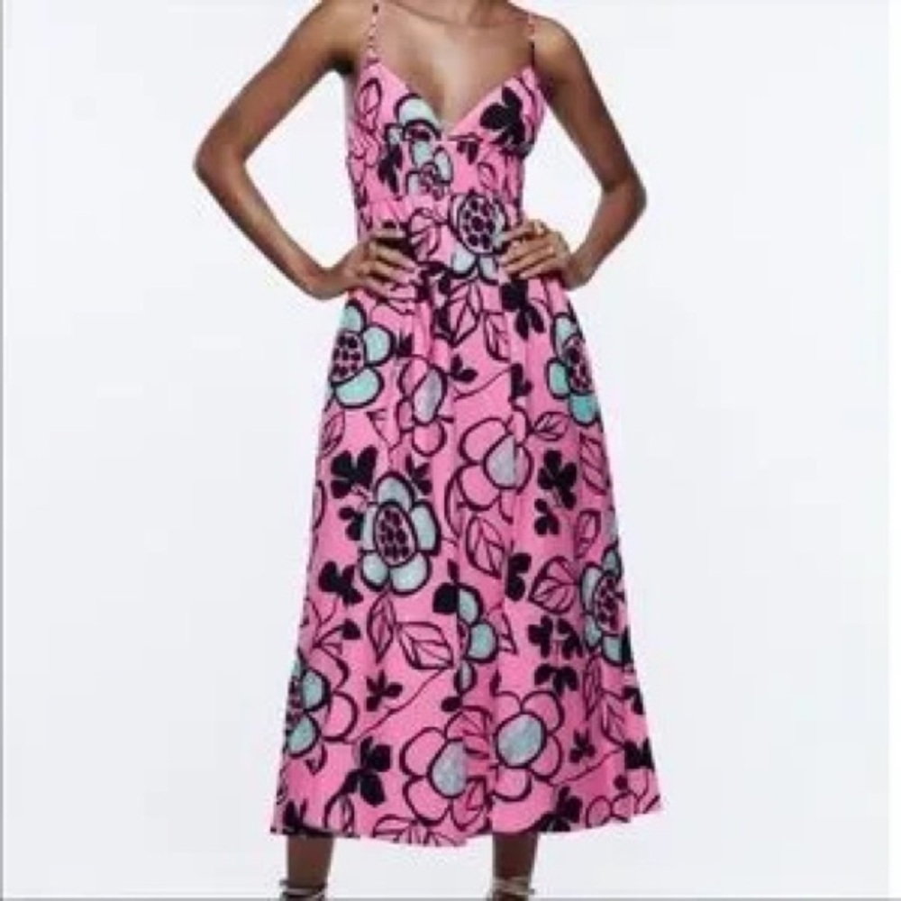 Zara floral printed midi dress XS‎